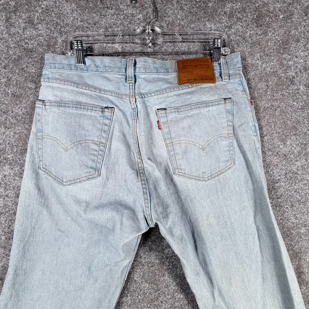 Levis 501 '93 Jeans Mens 33x34 Blue Denim Cotton Stretch Straight Fit Mid Rise‎